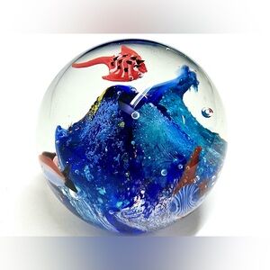 Vintage Murano Hand Blown Art Glass Fish Aquarium Marine Spherical Paperweight